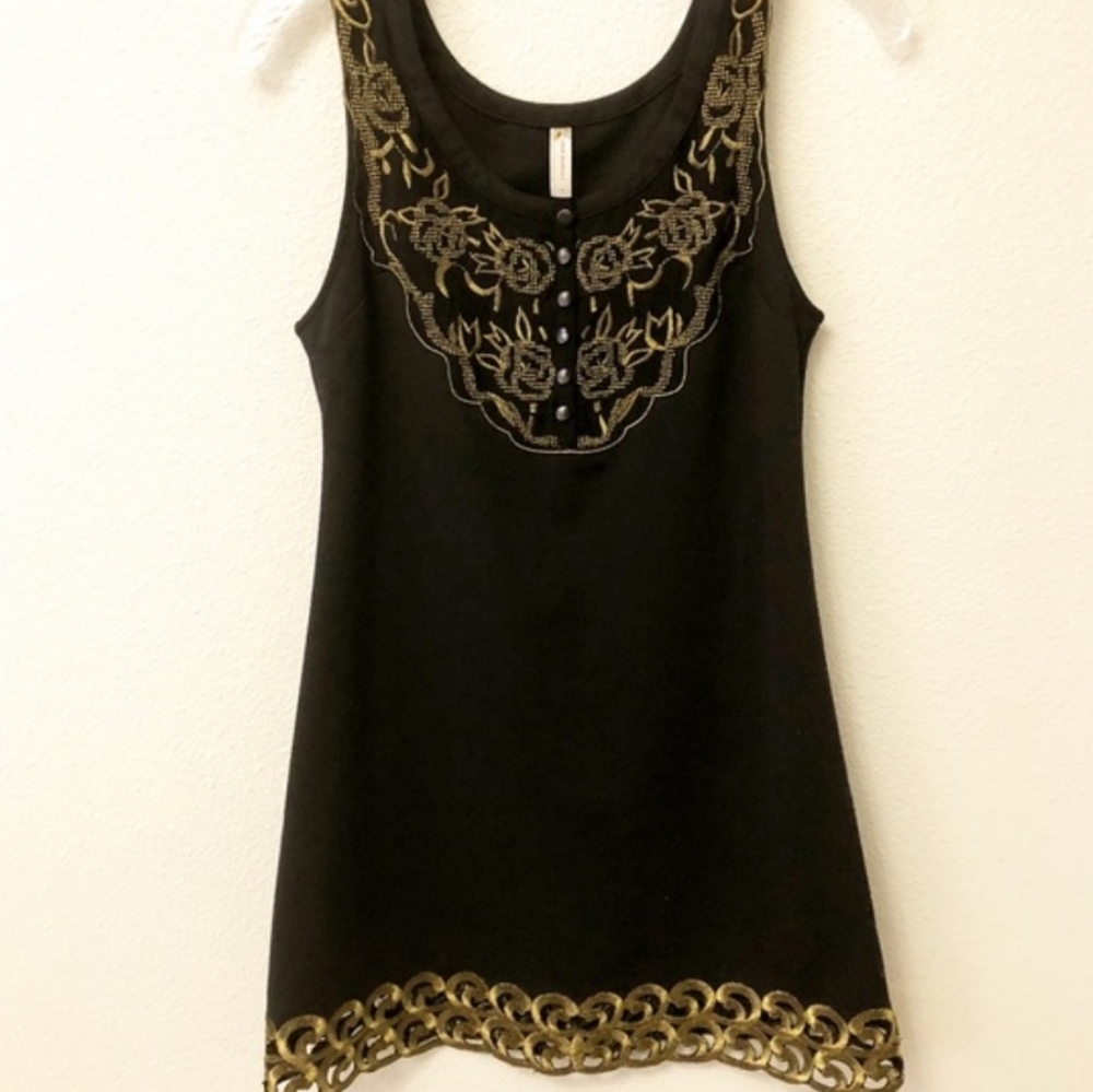 Free People Embroided Gold Dress Size 2